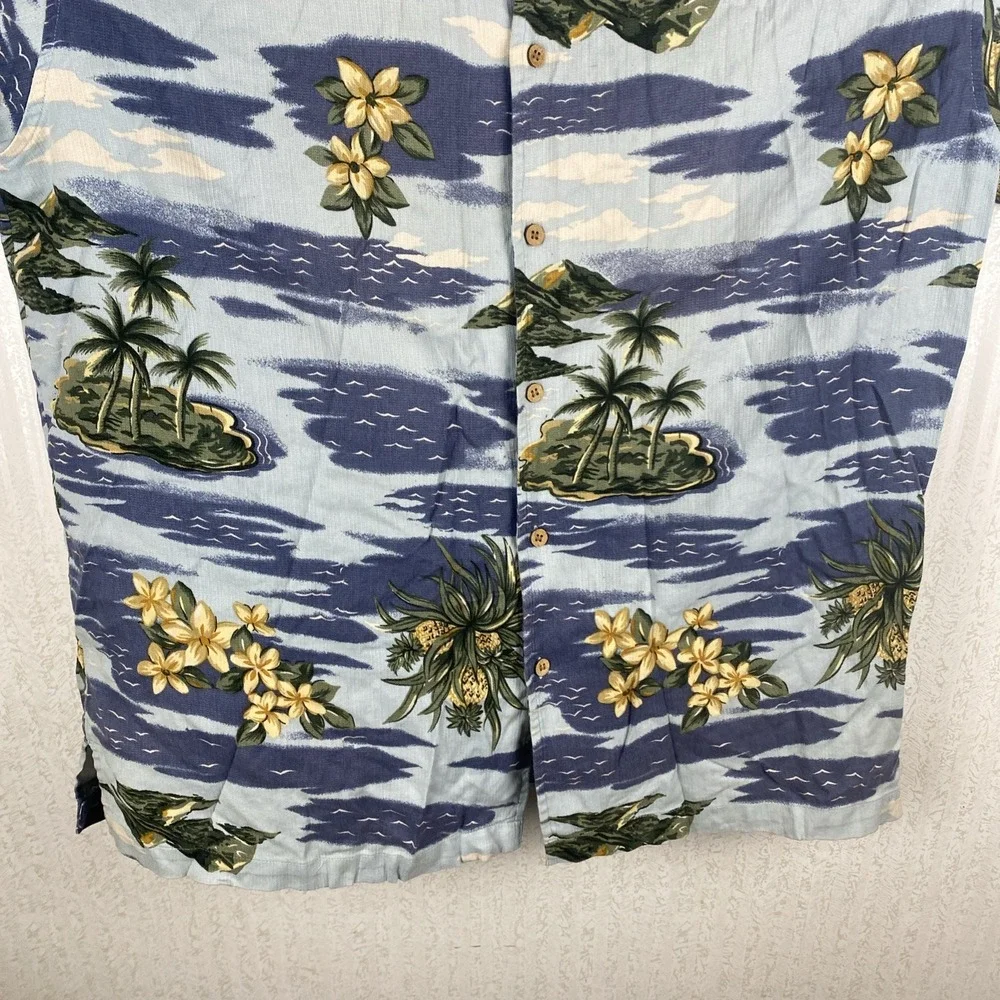 Cherokee Waikiki Wear Button Down Shirt Mens‎ Size XXL Blue Floral Short Sleeve